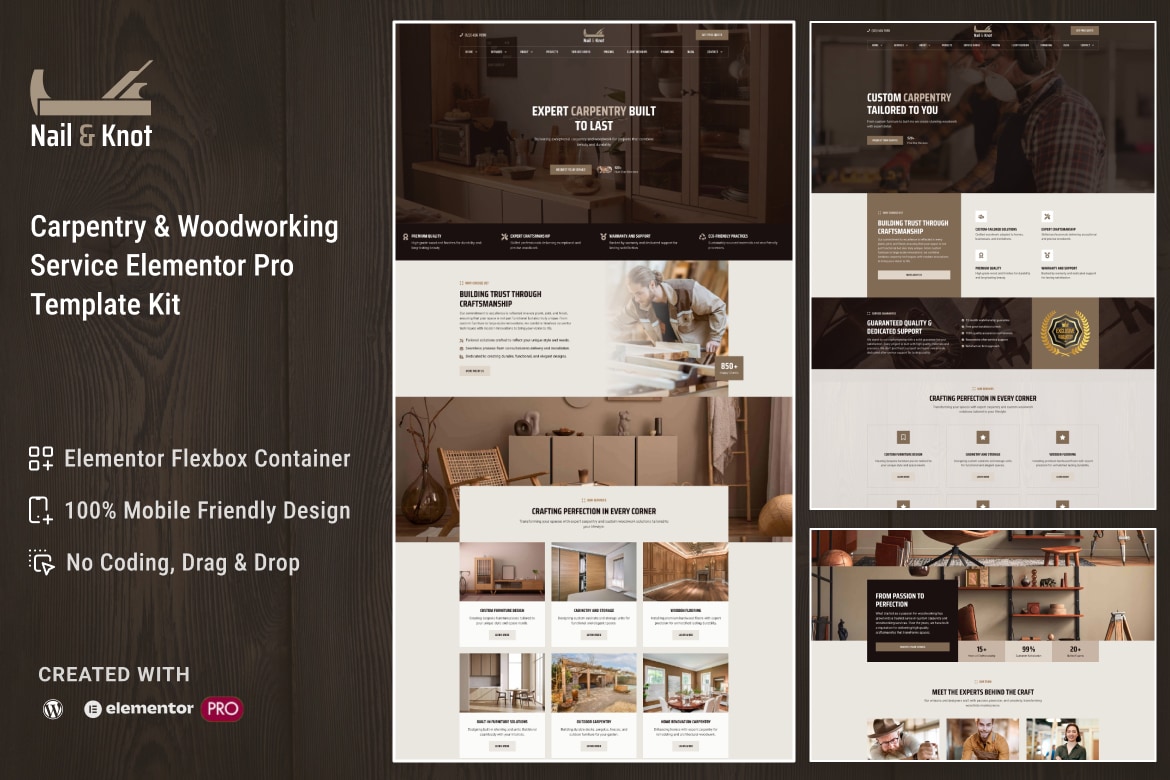 Carpentry & Woodworking Service Elementor Pro Template Kit